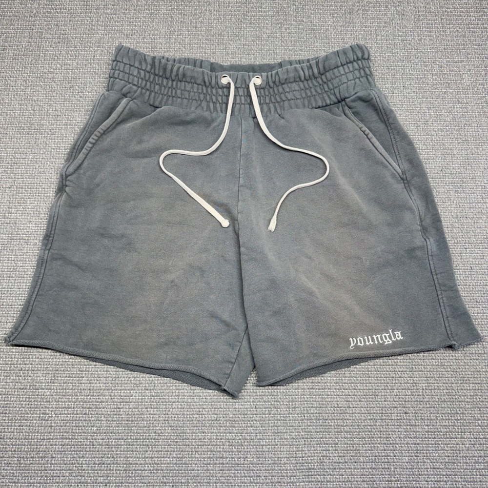 YoungLA Mens Washed Gray Cotton French Terry Gym Sweat Shorts size Large